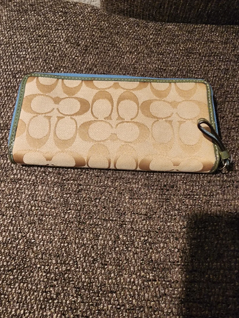 Coach Signature Canvas Multi-Color Accordion Wallet - Green Accent